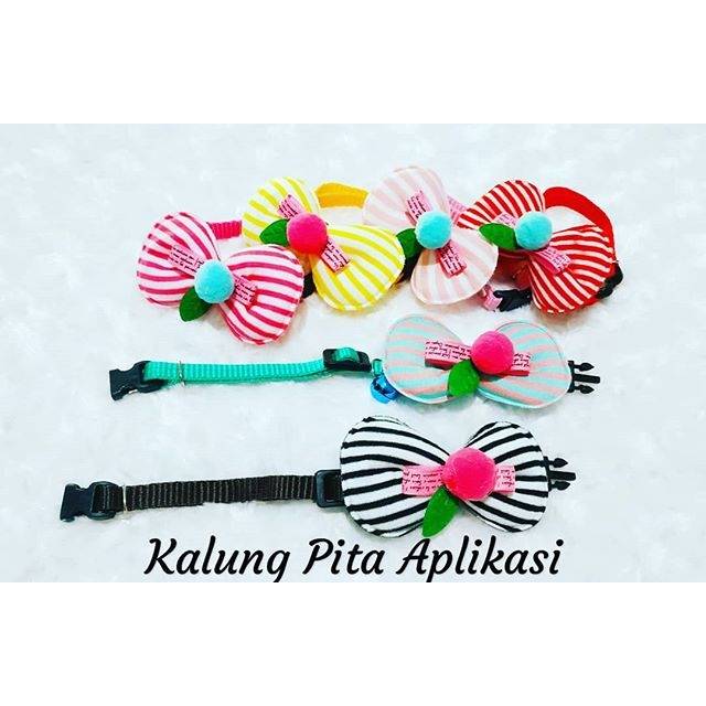 Kalung kucing pita aplikasi POM 1 lonceng 14mm