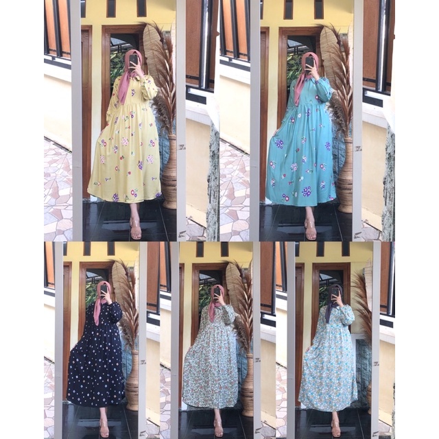 Stefany midi dress dfashion / Midi dress busui / Midi dress motif / Gamis midi motif / Gamis midi bu