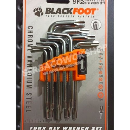 BLACKFOOT Kunci L Set 9 Pcs Bintang Lubang PENDEK Chrome T10 - T50 Short Torx Key Wrench Set Termurah