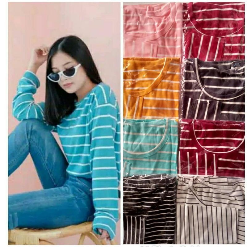 KAOS WARNA SALUR PREMIUM/KAOS SALUR WANITA/KAOS SALUR PANJANG