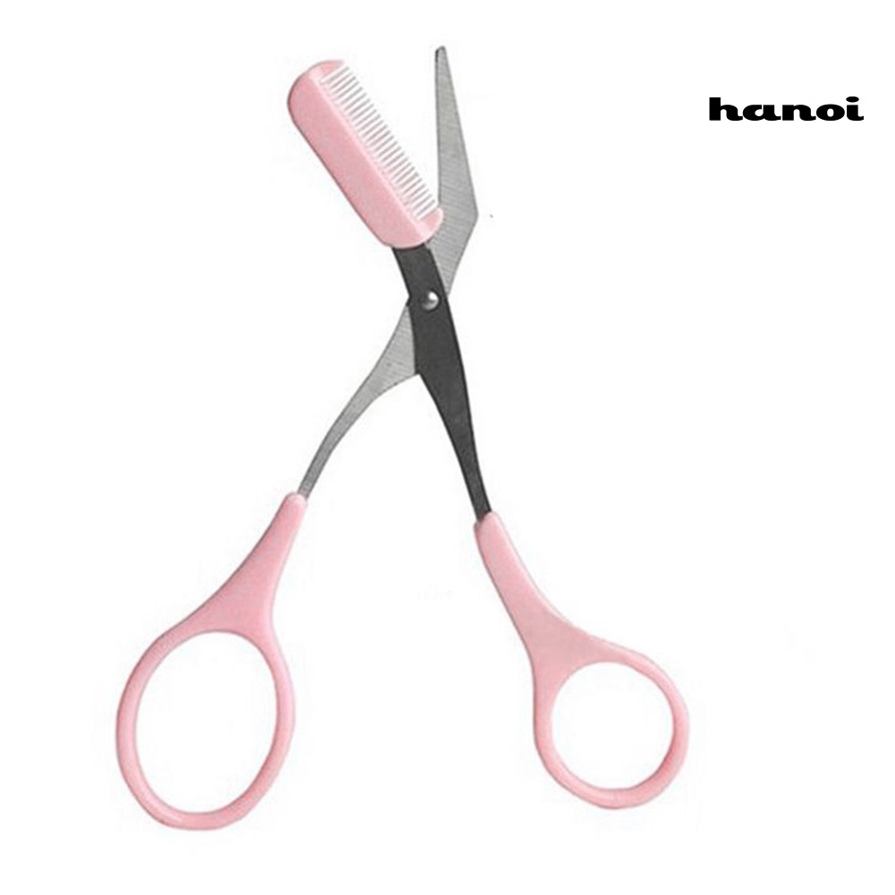 HQTM_Stainless Steel Eyebrow Trimmer Scissor with Comb Facial Hair Removal Shaver