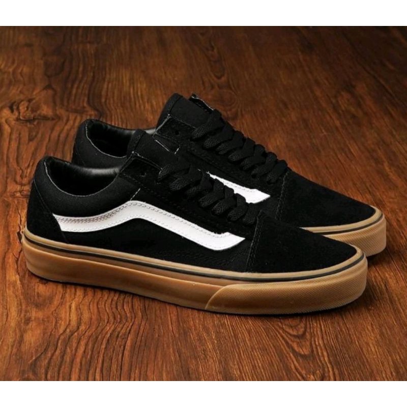 SEPATU WOLF X VANS AUTHENTIC FULL BLACK HITAM POLOS WHITE PUTIH OLDSKOOL ERA SK8-Hi  BLACK GUM WHITE STRIPES