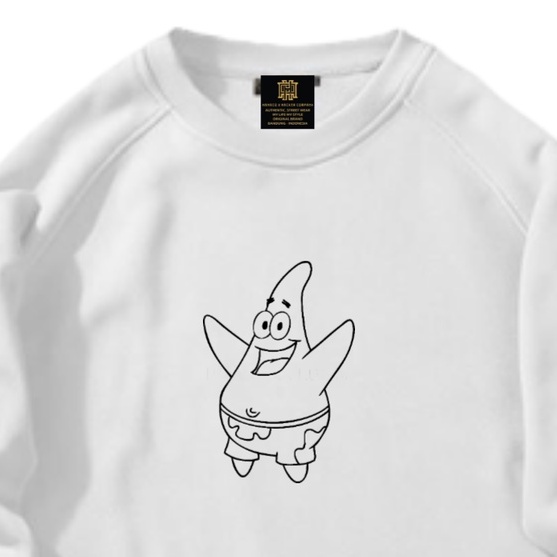 Crewneck putih sablon PEATRIK SPONGEBOB  switer crewneck pria distro HANACO Crewneck pria aesthetic terbaru sweater &amp; swetshirt BIGSIZE M L XL XXL pria wanita switer cargidan semua musim jepang style jaket pria simple style