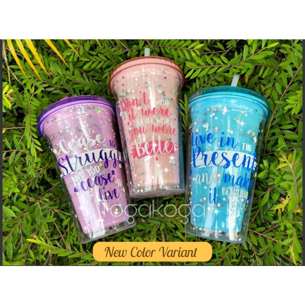 Glitter Tumbler Cups Blink Gelas Botol Minum Air Sedotan 450ml