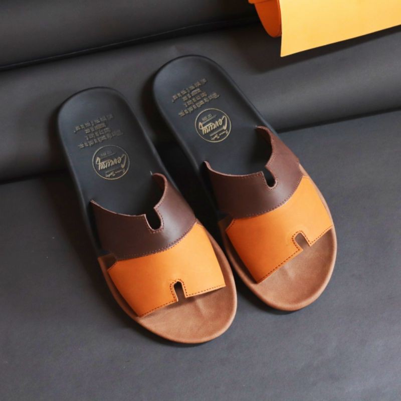 SANDAL KULIT PRIA BERKUALITAS TINNGI  CEVANY 05 BLACK BROWN TAN KULIT SAPI ASLI ORIGINAL HANDMADE