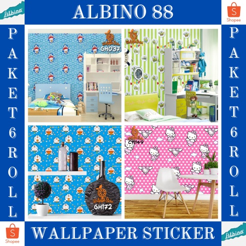 PAKET 6 ROLL Wallpaper Stiker Dinding Wallpaper Stiker Ruang Tamu Wallpeper Tembok Kamar Tidur 3d Karakter &amp; Elegant Murah