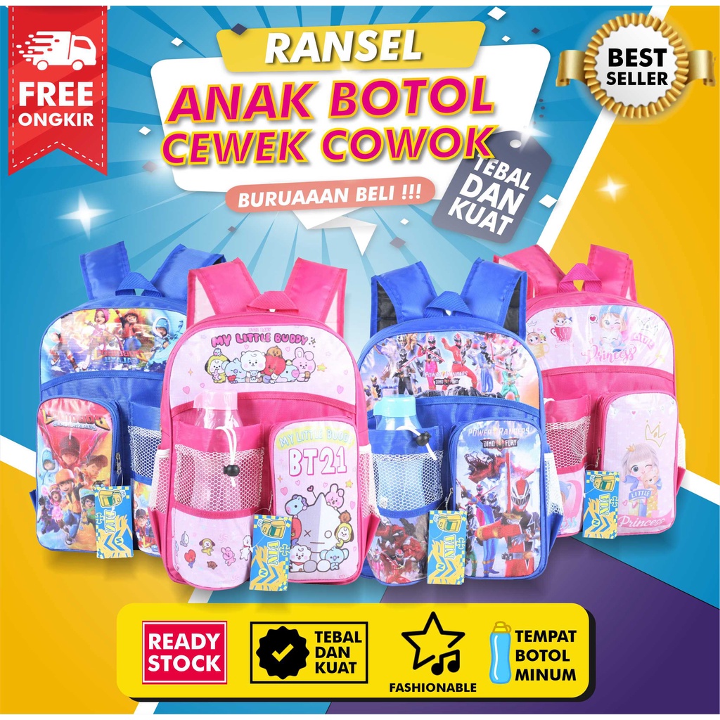 Promo Tas Botol Anak Ransel Gendong Playgroup PAUD KB TK Keren Bagus Gambar Kartun Cartoon Karakter