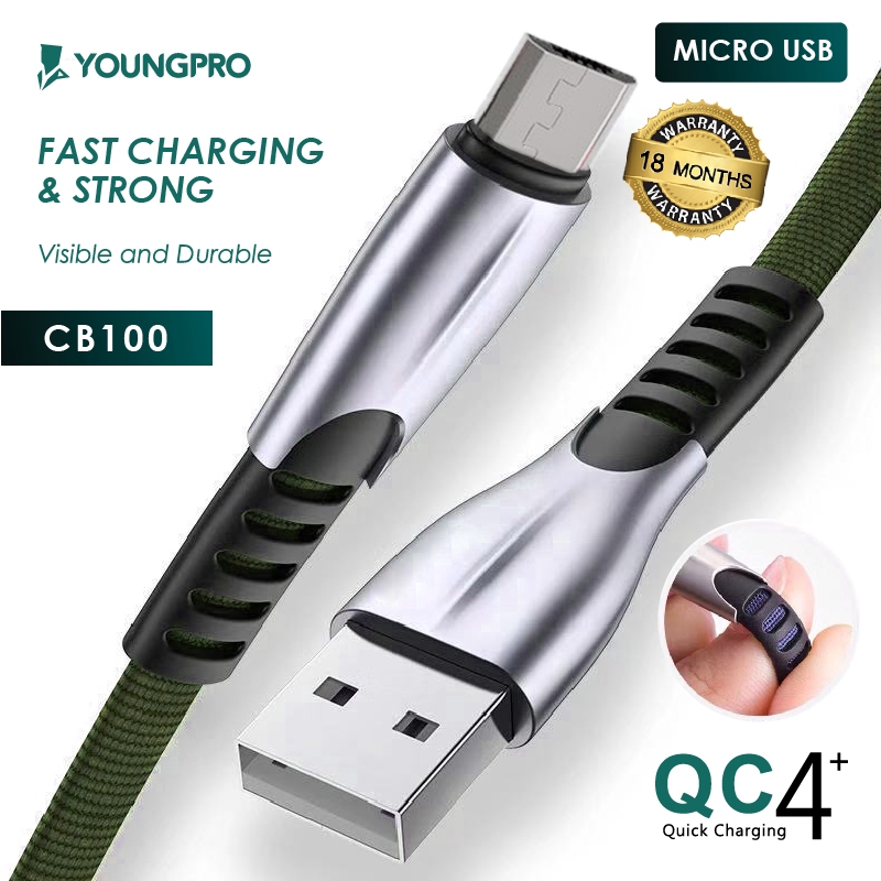 YOUNGPRO CB100 ANTI BREAK DENIM BRAIDED CABLE MICRO LIGHTING TYPE C QC 4.0 FAST CHARGING 5A