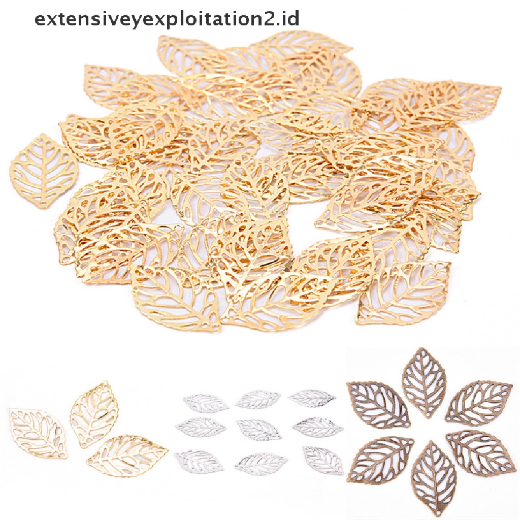 (Hotter) 50pcs Liontin Daun Berongga Logam Membuat Perhiasan Diy