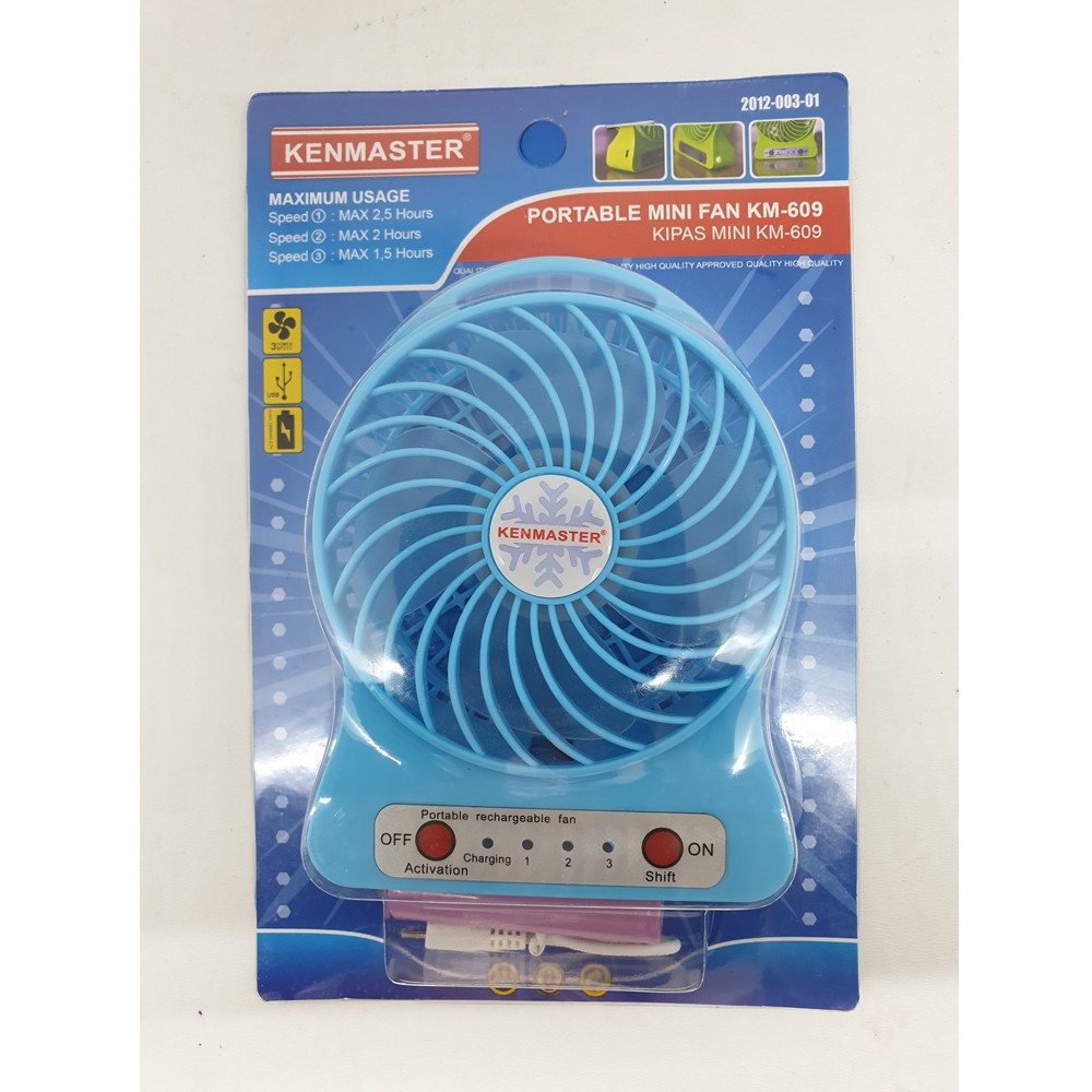 KENMASTER KIPAS ANGIN LISTRIK ELEKTRIK PORTABLE MINI USB FAN - BIRU