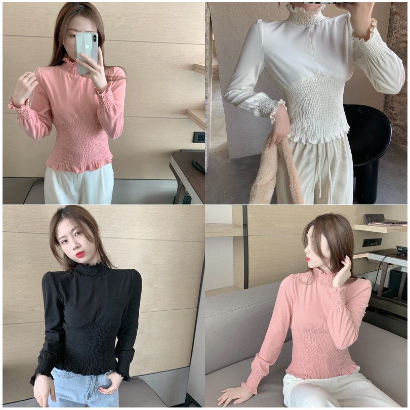 Blouse Wanita Lengan Panjang Import Korean Style - Millen Knit Top - Hitam, Putih, Pink