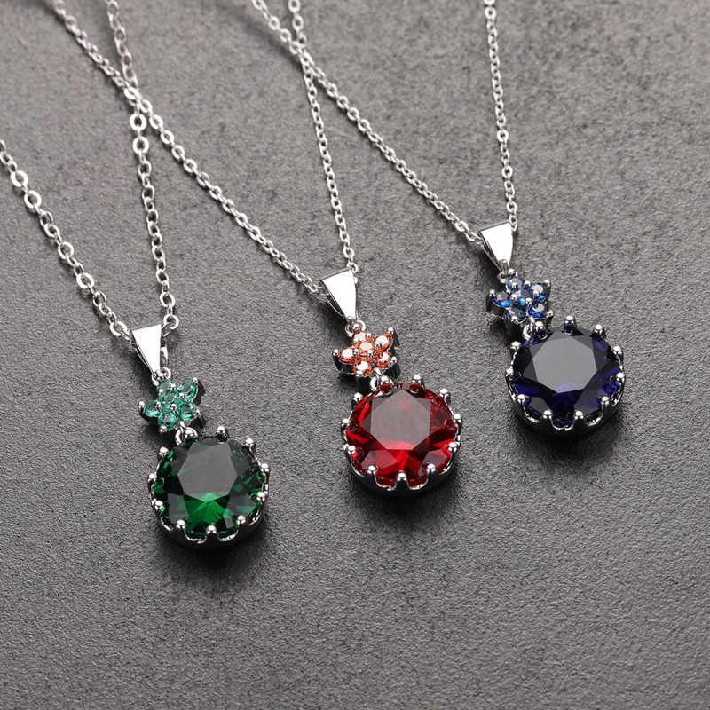 [Ready Stock]Fashion Flower Inlaid Colored Gemstone Pendant Necklace