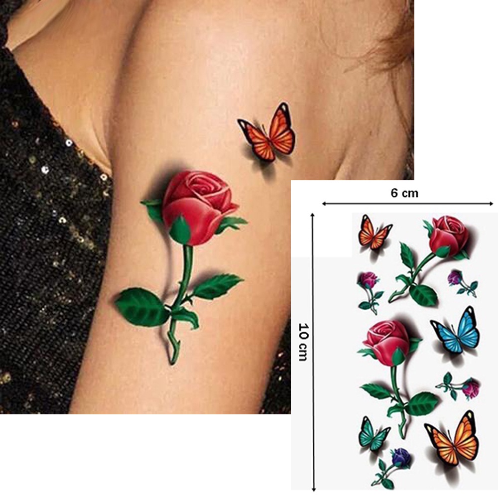 Tato Mawar Sticker Tattoo Temporary Bunga Mawar Tato Temporer