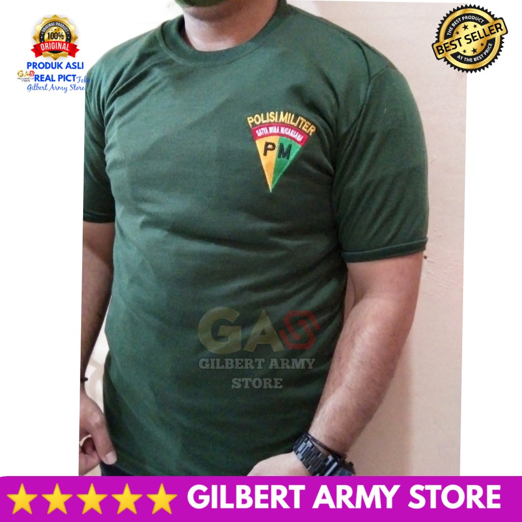 Kaos Polisi Militer PM Hitam Hijau Oblong Daleman Lengan Pendek  Variasi Sablon Logo Bordir Kualitas Premium Distro GILBERT ARMY STORE Grosir