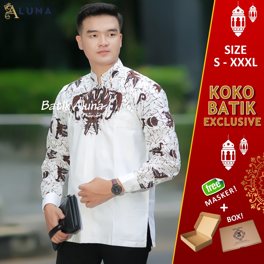 Exclusive Baju Koko Pria Dewasa Motif Batik Aluna Kurta Pakistan Baju Muslim Lengan Panjang Terbaru Good Quality Katun Premium MBA 001