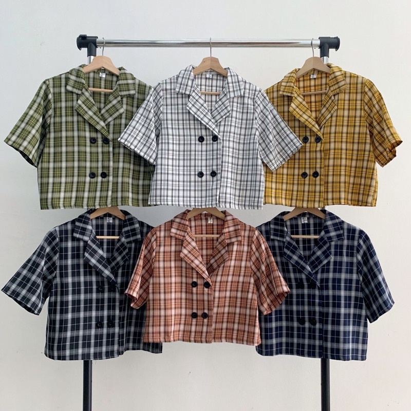 (3684) Blazer Wanita Motif Garis Checker / Outer Wanita