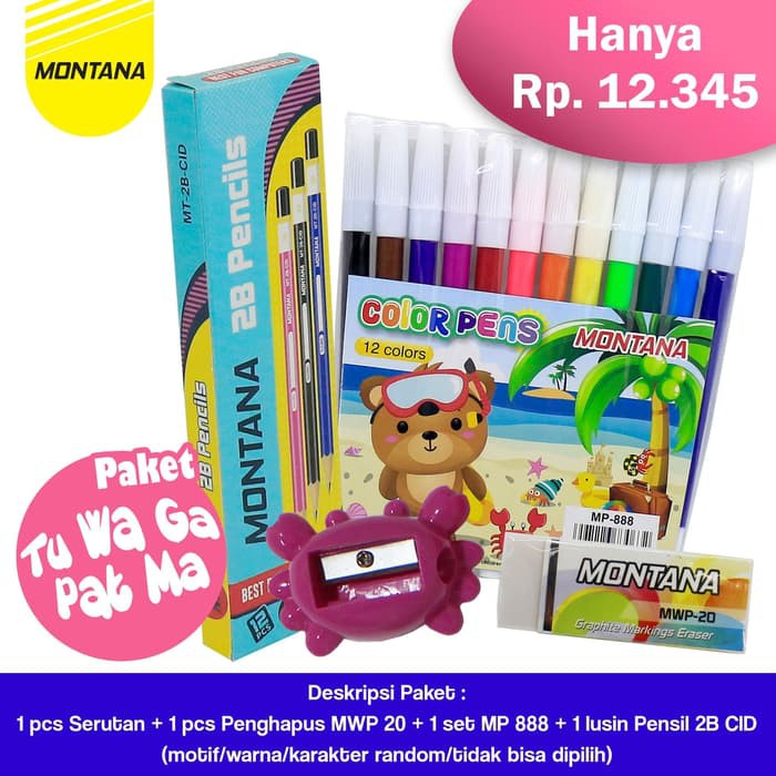 

MONTANA 12.345 RUPIAH SAJA!!! Pensil 2B + Spidol MP-888 + Serutan+ Penghapus