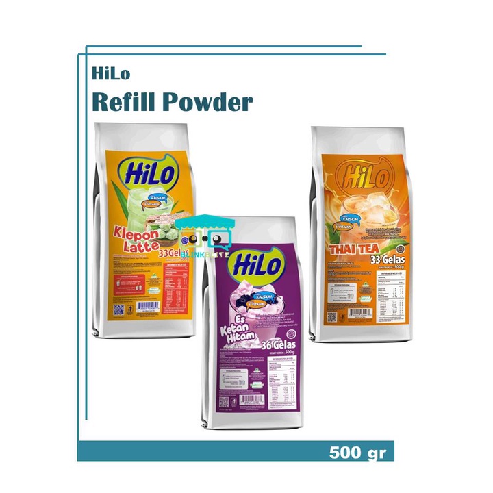 

Hilo Powder Drink Minuman Bubuk 500 gr Klepon Latte Ketan Hitam Refill Instan