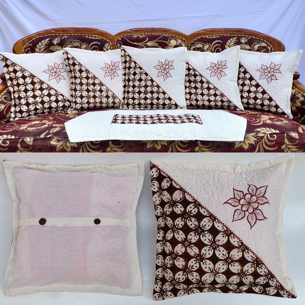 Sarung Bantal Kursi Sofa Batik Cap Kombinasi Bordir Murah Set Taplak Meja Murah