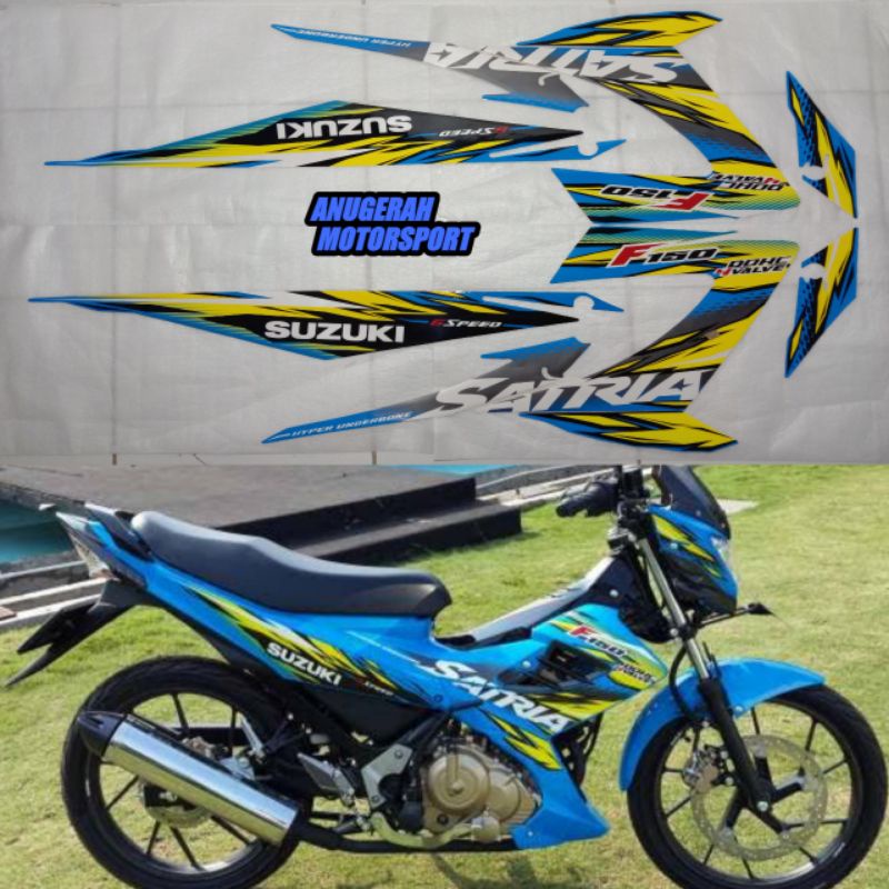 striping sticker lis Satria Fu facelift 2013 2014 body biru grafis hijau kuning
