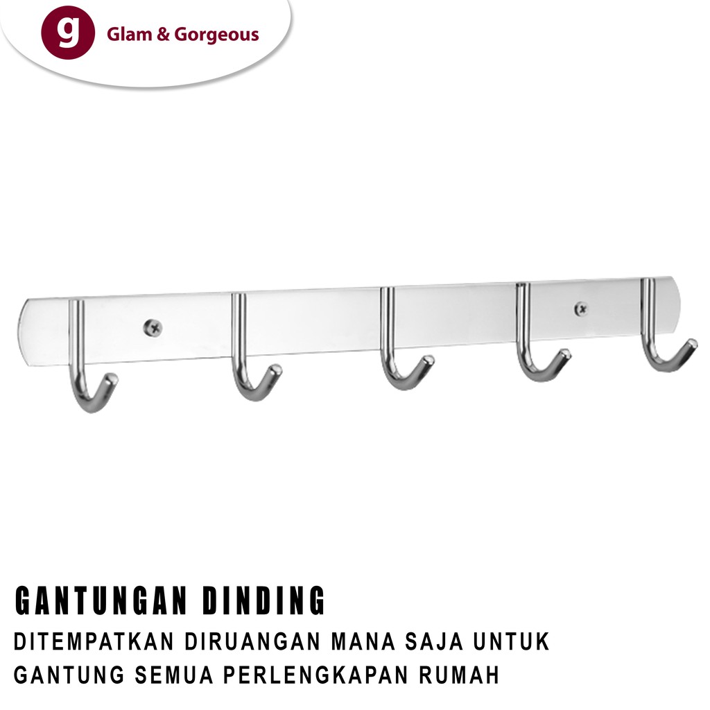 Gantungan Baju Handuk belakang Pintu Kamar Mandi Serbaguna Alumunium Kuat Murah 5 Slot GB005