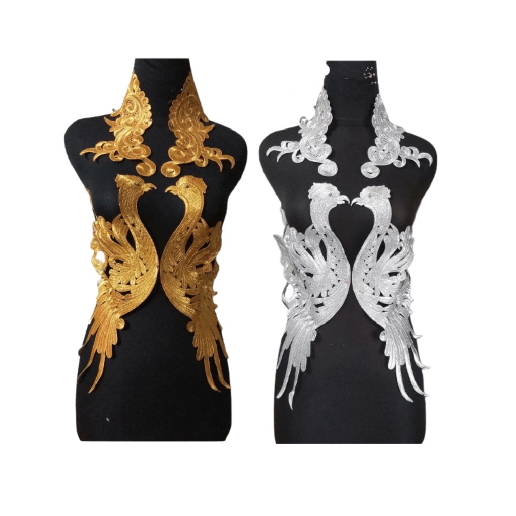 Renda bordir burung motif merak