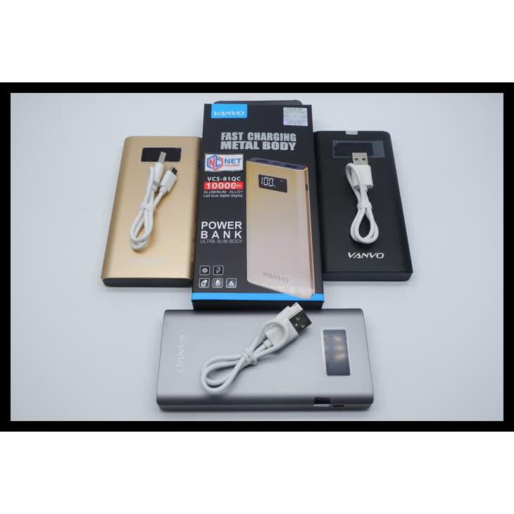 Power Bank Vanvo Slim Vcs - 81Qc / Pb Vanvo Slim Vcs-81Qc 10000Mah - Hitam