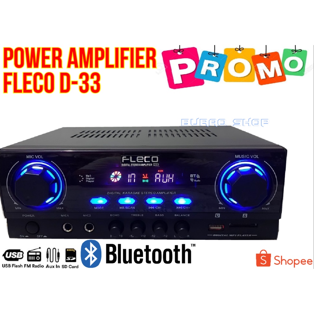 Power Amplifier Fleco D-33 Stereo Karaoke + Mp3 player + FM Radio / Amplifier Fleco D33