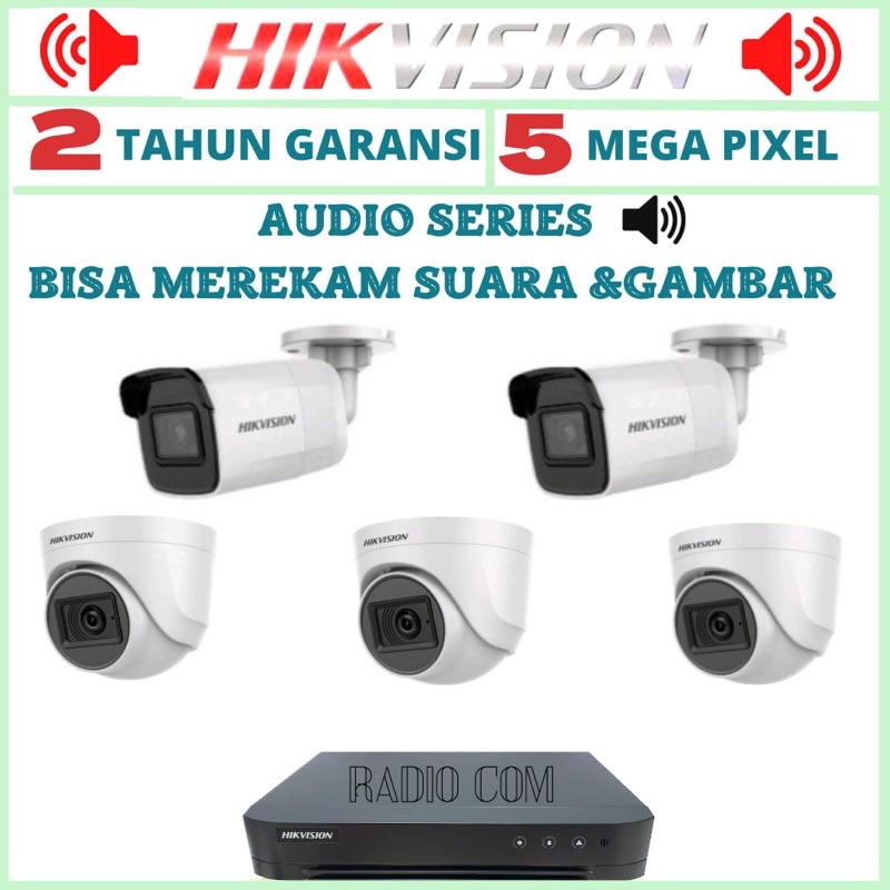 PAKET CCTV HIKVISION 5MP AUDIO 8 CHANNEL 5 KAMERA BEBAS PILIH JENIS KAMERA INDOOR DAN OUTDOOR