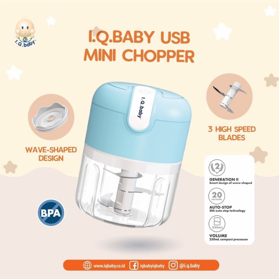 I.Q. Baby Blender Mini Portable Food Processor MPASI USB Chopper Bumbu Makanan Multifungsi