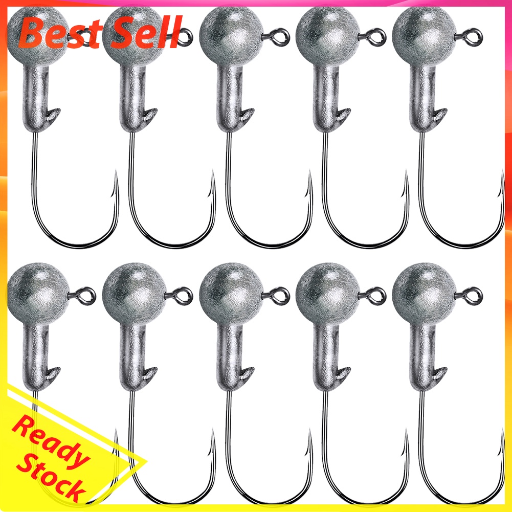 10pcs Crank Jig Round Ball Head Hook Jigs Bait Soft Worm for Perch Fishing