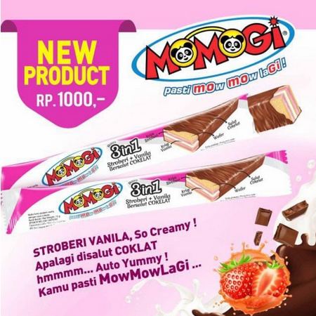 

Momogi Rasa 3 in 1 Stroberi + Vanilla Bersalut Cokelat 20 bks x 15g