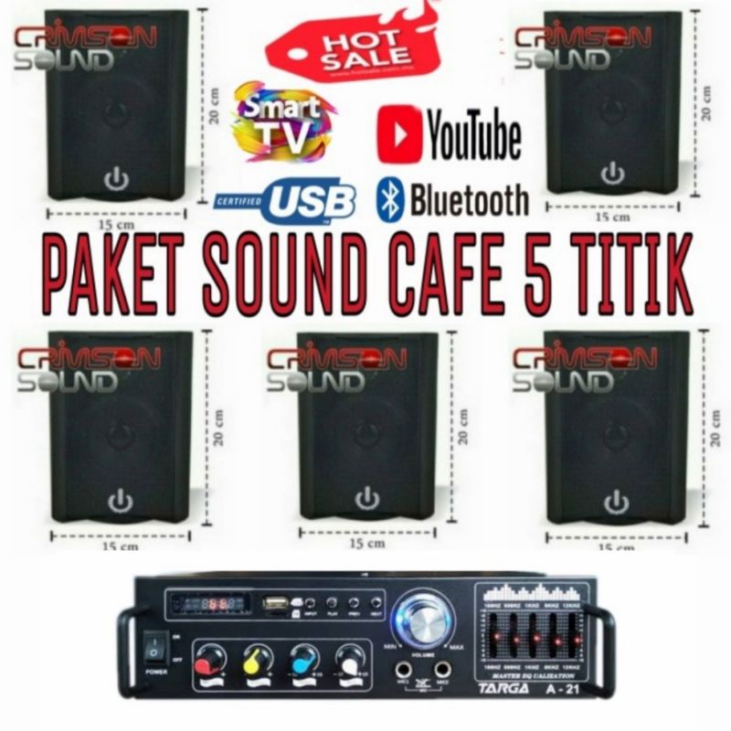 Promo... Paket Sound Cafe Gantung 5 Titik Amplifier Bluetooth Usb.

