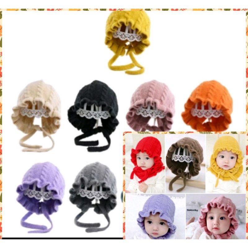 Kupluk Bonnet Ruffle Topi Bonet Bayi Rajut Anak