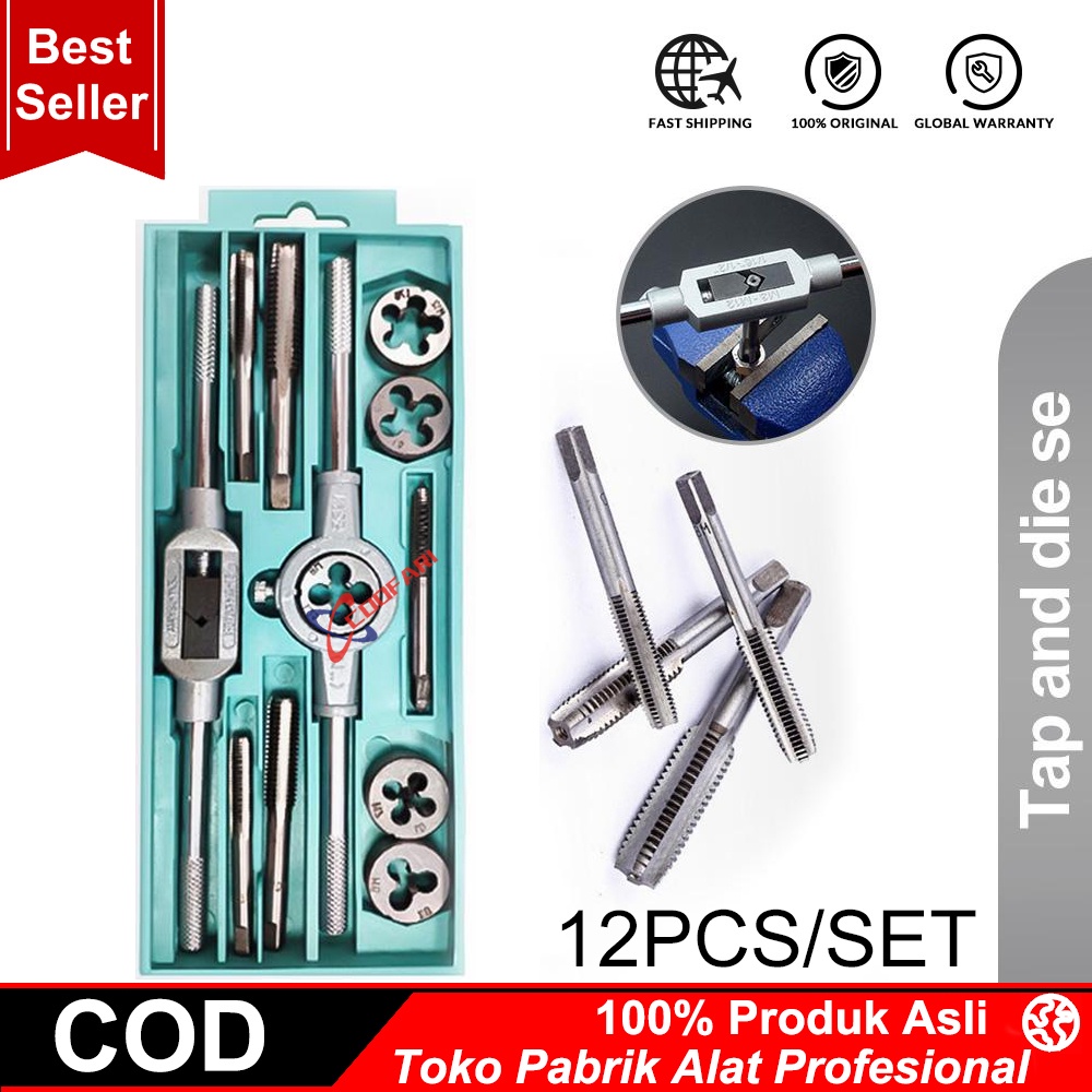 12  / 20 Pcs Alat Snai dan Tap Ulir Baut Senai Die Senei M3-12 Alat taper Snai Senai Hand Die Tap mata bor Tapping Pembuat Ulir Drat Luar Baut Set