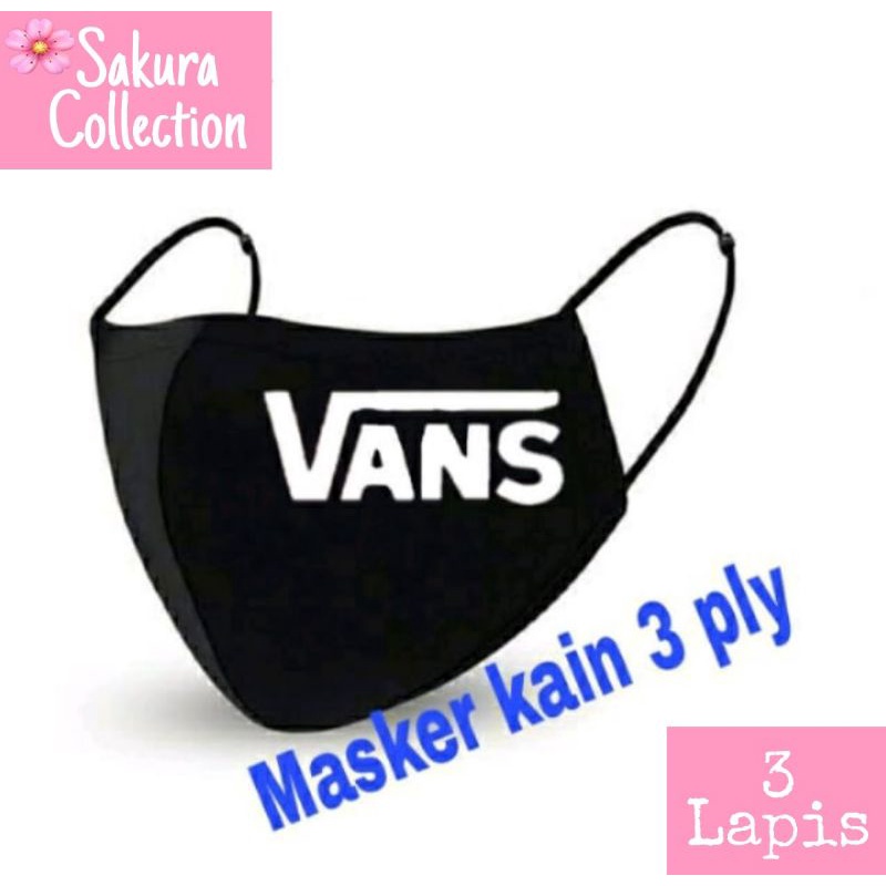 Masker VANS logo kain distro / hitam kain 3ply Earloop headloop 3 lapis / pria wanita dewasa