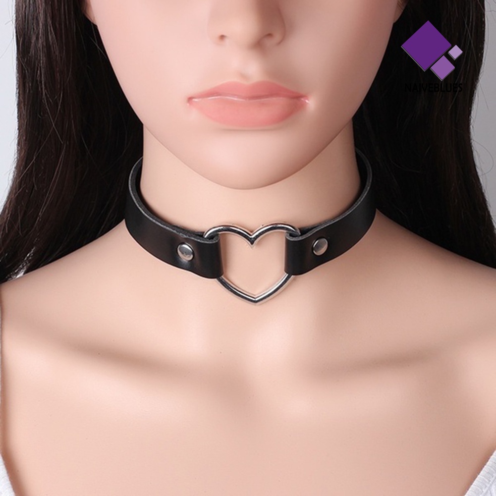 Kalung Bahan Kulit Imitasi Adjustable Bentuk Hati Gaya Punk Untuk Wanita