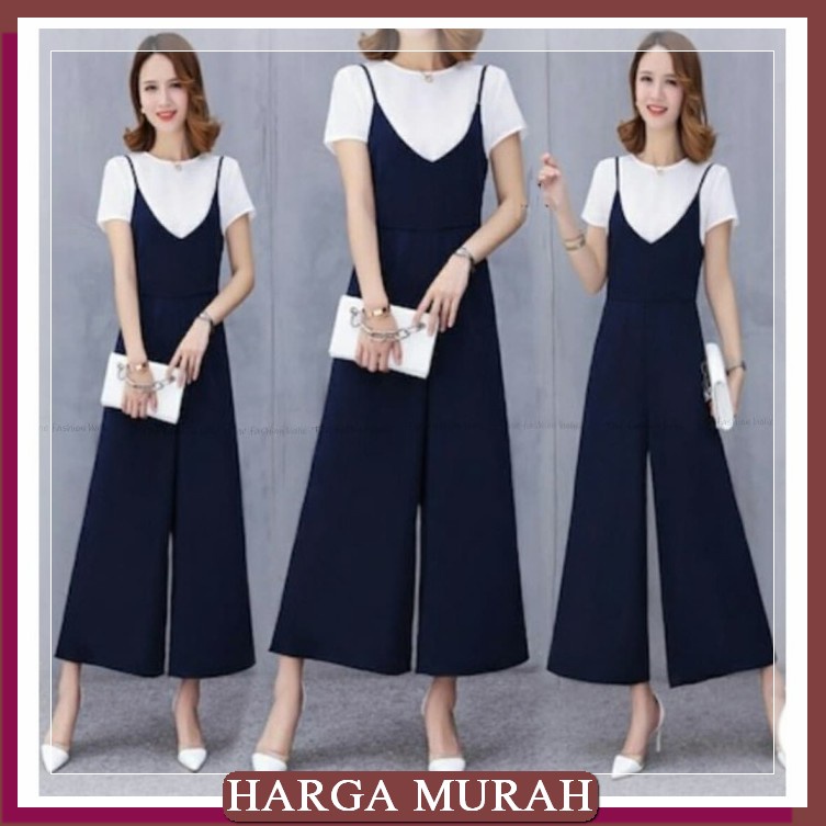 Baju Overall Wanita Jeans Remaja Despa Overall Fashion Wanita Ter DQ505 [Jump Kulot Navy Ve]Jumpsu