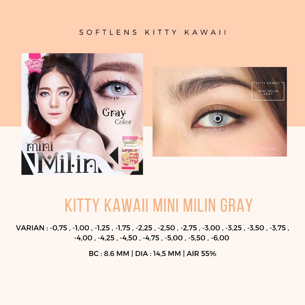 SOFTLENS KITTY KAWAII / SOFTLENS KOREA MINI MILIN GREY -MINUS / LENSA MATA