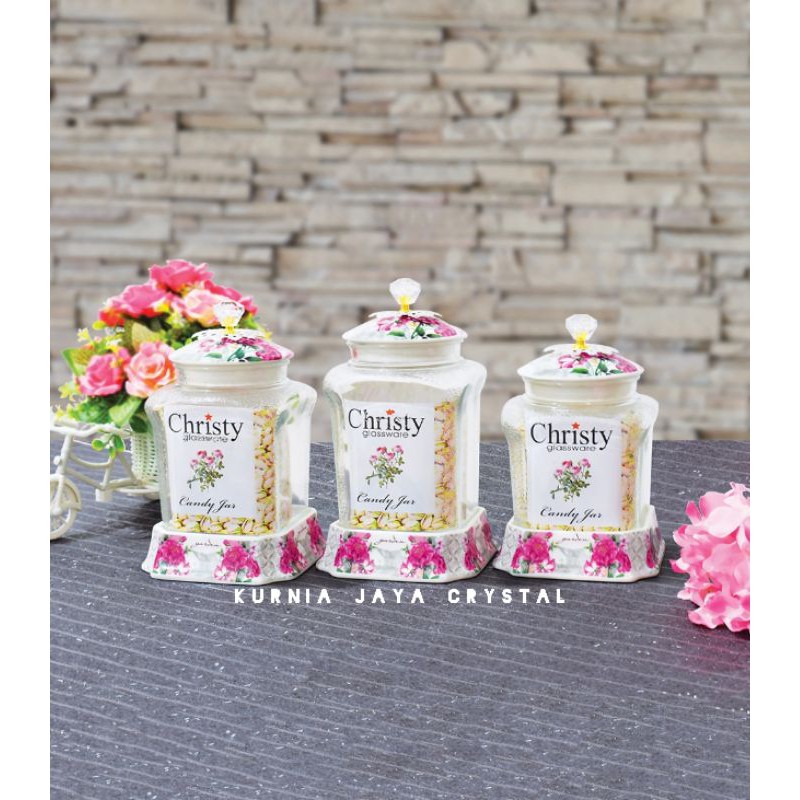 Toples keramik motif garden 1 set 3/ Toples Fiorenza keramik/ Pajangan toples keramik