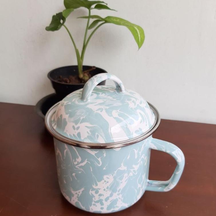 MUG CANGKIR GELAS ENAMEL SENG KALENG BLIRIK BURIK BLURIK LURIK LOREK BATIK HIJAU TOSCA JADUL 12CM N3