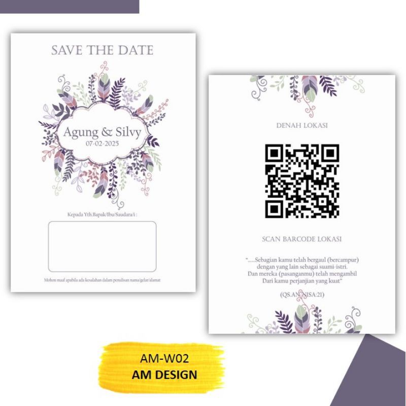 

Undangan Pernikahan Custom Unik,Murah, Elegan Tema Watercolor Kertas Tebal - AM-W02 New