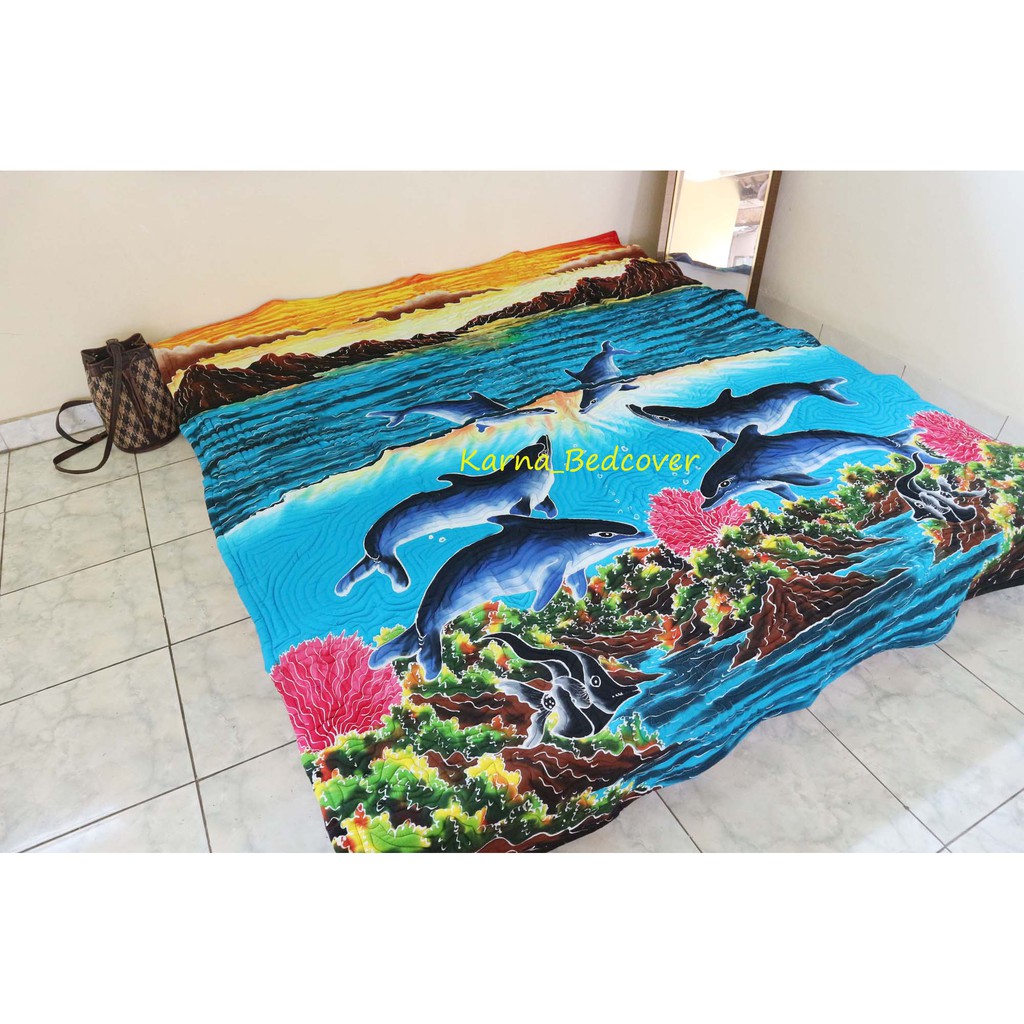 Bedcover Murah Tanpa Sprei Katun Berkualitas Uk 200 X 235 Cm Motif Batik Lukis Aquarium Biru Shopee Indonesia