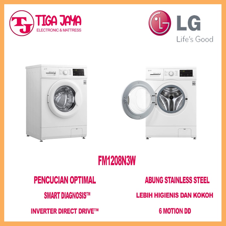 LG FM1208N3W MESIN CUCI FRONT LOADING INVERTER 8 KG LG FM1208 INVERTER