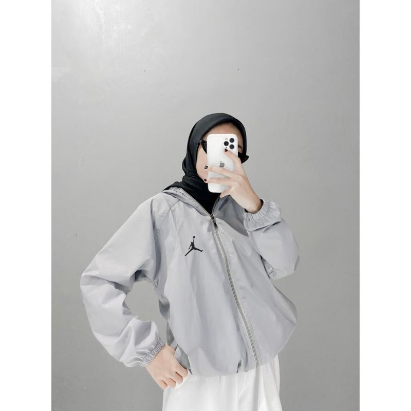 Jaket Olahraga Parasut Pria dan Wanita , Sauna Suit, Jogging, Lari, Bersepeda, Despo, Gym Fitnes, Senam, Pria dan Wanita-ABU TUA JORDAN
