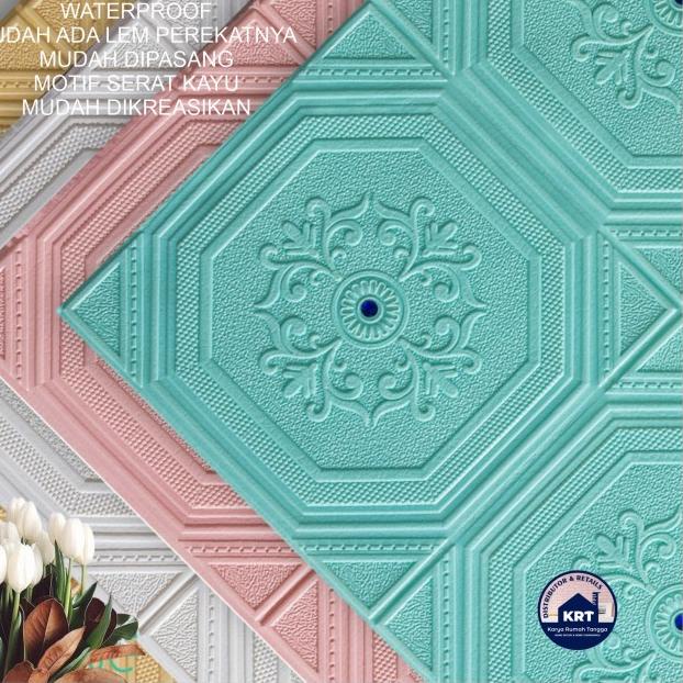 ● BATIK DIAMOND | Wallpaper Foam 3D Klasik Diagonal Stiker DindingPlafon - DIAMOND TOSCA ۝