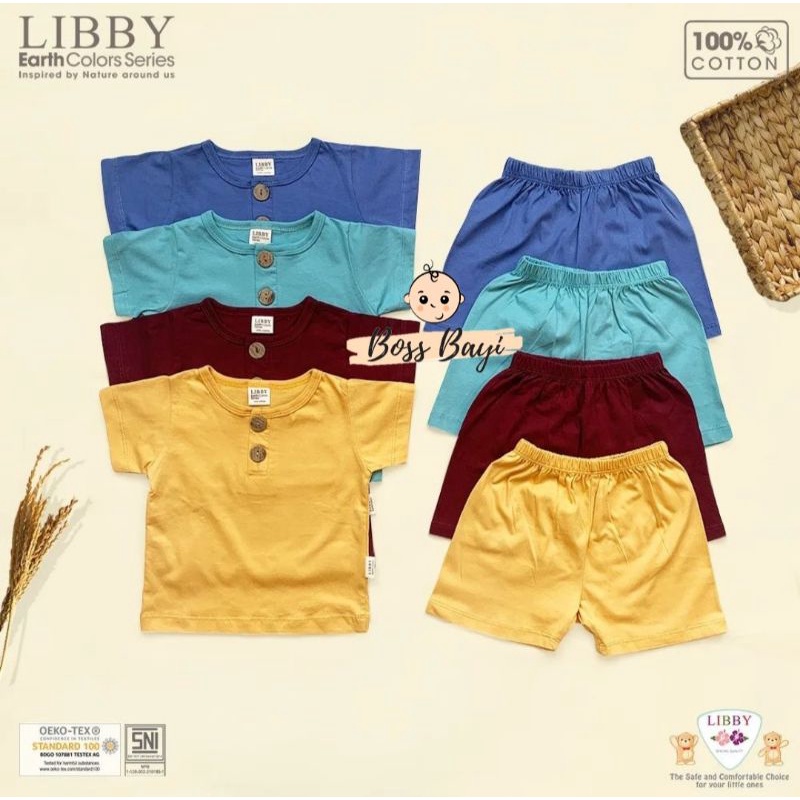 LIBBY EARTH COLORS SERIES FAVE SET SETELAN PENDEK / Baju Lengan Pendek Celana Pendek Warna Polos 9-12M 1-2Y 3-4Y