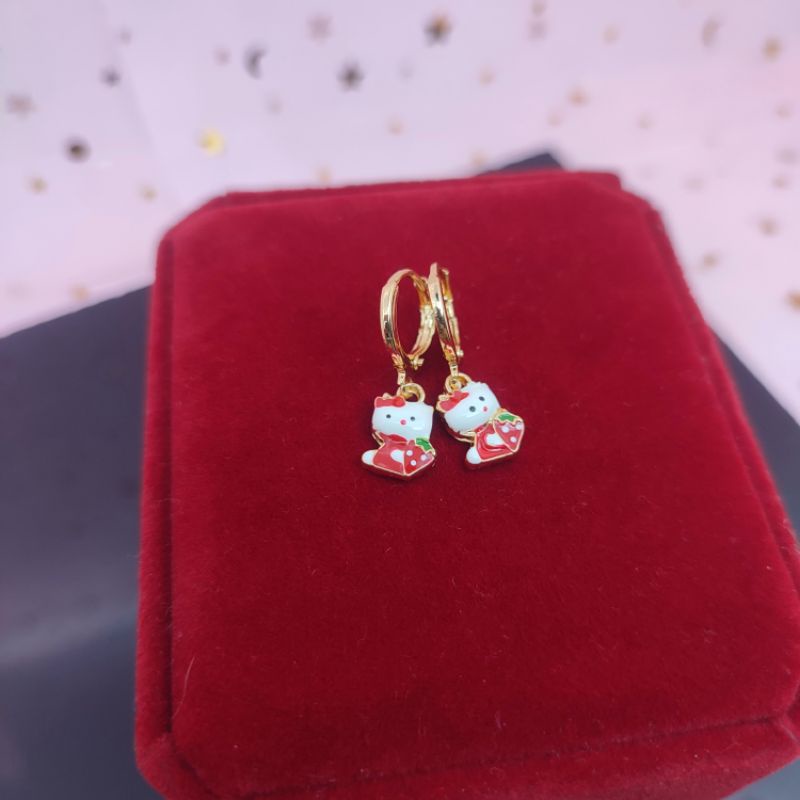 Anting anak jepit bulat xuping Hellokity lapis emas 24k anti karat COD