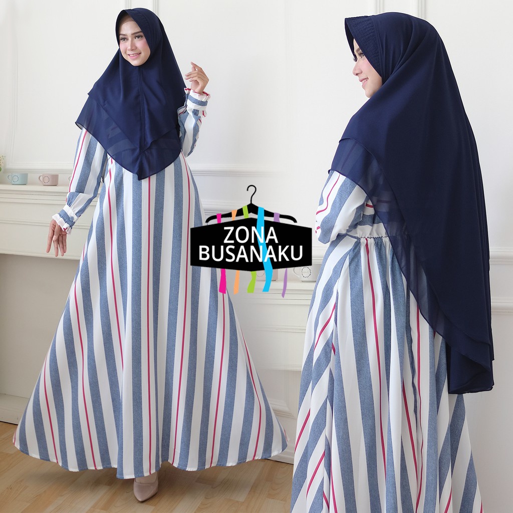 Busana Gamis Set Syari Motif Garis