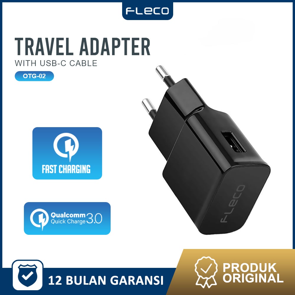 Adaptor Charger Single USB Port 2A Travel FLECO TA-200